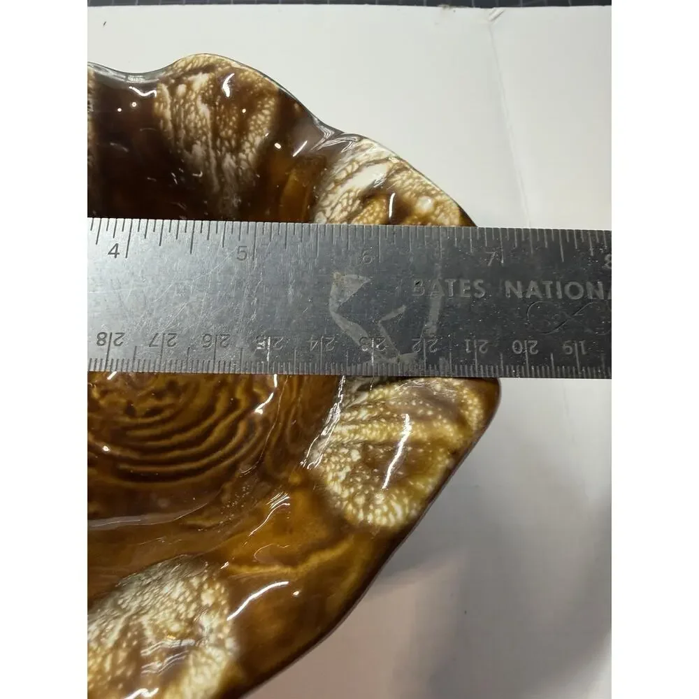 Vintage California Pottery Brown Wood Grain Serving Bowl MCM 7.5